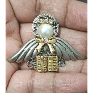 Angel Halo Crown Rhinestone AB Silver Gold Tone Filigree Vintage Brooch Pendant